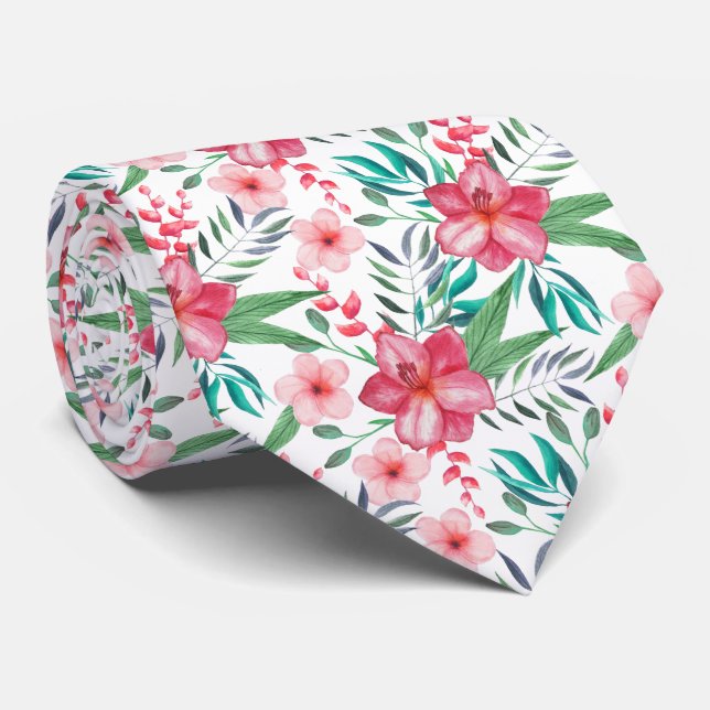 elegant tropical floral tiled pattern neck tie (Rolled)