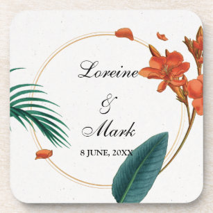 Elegant Tropical Floral Wedding Beverage Coaster