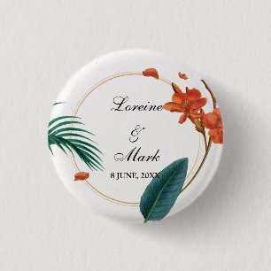 Elegant Tropical Floral Wedding Button