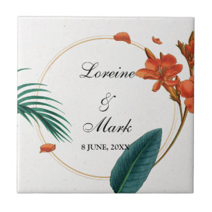Elegant Tropical Floral Wedding Ceramic Tile