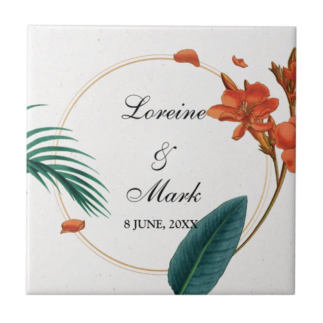 Elegant Tropical Floral Wedding Ceramic Tile (Front)