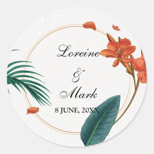 Elegant Tropical Floral Wedding Classic Round Sticker