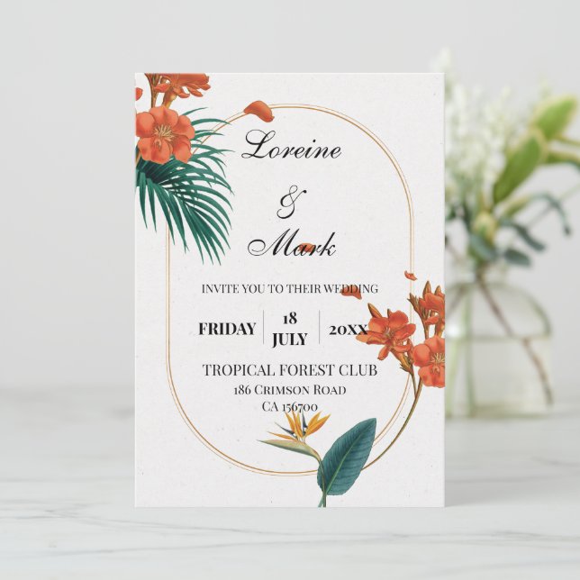 Elegant Tropical Floral Wedding Invitation (Standing Front)