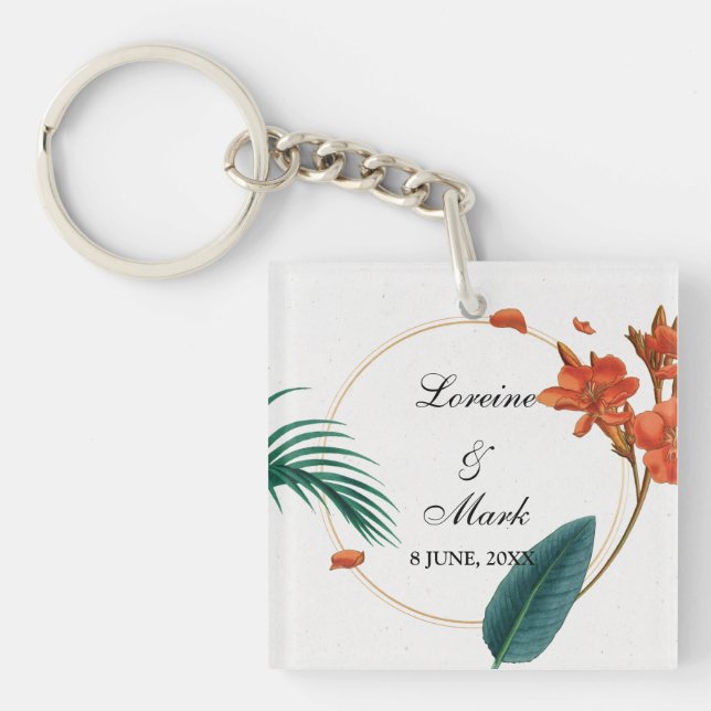 Elegant Tropical Floral Wedding Keychain (Front)