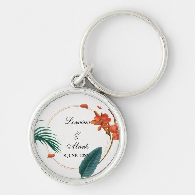 Elegant Tropical Floral Wedding Keychain (Front)