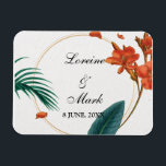 Elegant Tropical Floral Wedding Magnet<br><div class="desc">The design features a beautiful and vibrant tropical floral design that exudes elegance and sophistication. The lush greenery and vibrant flowers are a perfect representation of the beauty and charm of a tropical wedding. The elegant typography and sleek layout complement the tropical floral design, creating a cohesive and visually appealing...</div>