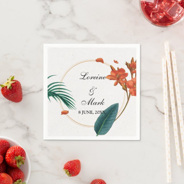 Elegant Tropical Floral Wedding Napkins (Insitu)