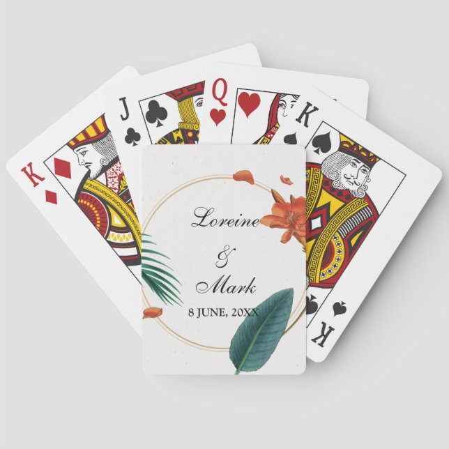 Elegant Tropical Floral Wedding Poker Cards (Back)