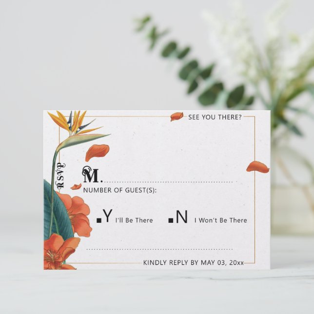Elegant Tropical Floral Wedding RSVP Card (Standing Front)