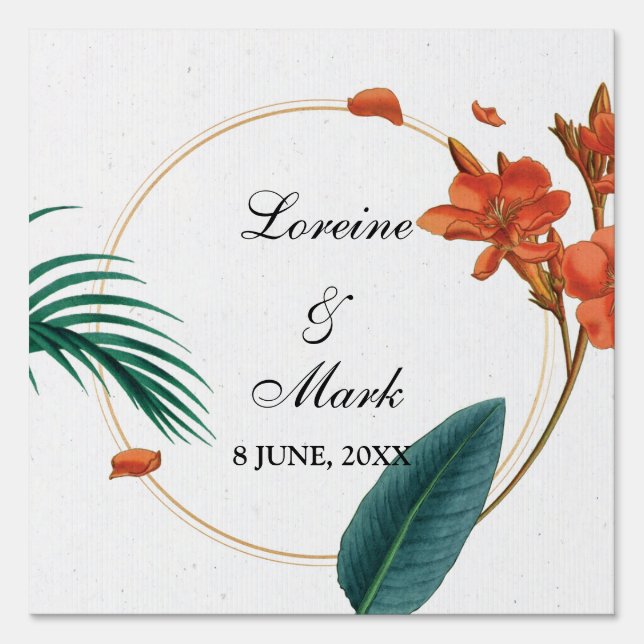 Elegant Tropical Floral Wedding Sign (Front)