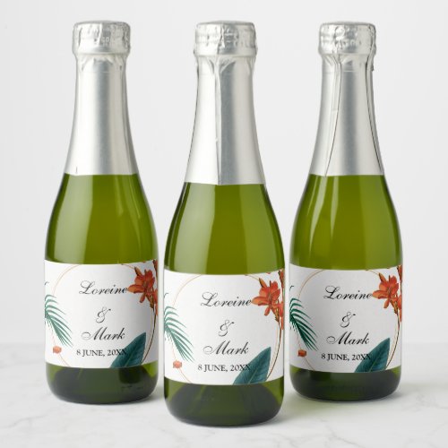 Elegant Tropical Floral Wedding Sparkling Wine Label
