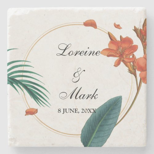 Elegant Tropical Floral Wedding Stone Coaster