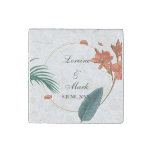 Elegant Tropical Floral Wedding Stone Magnet
