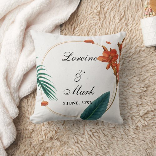 Elegant Tropical Floral Wedding Throw Pillow
