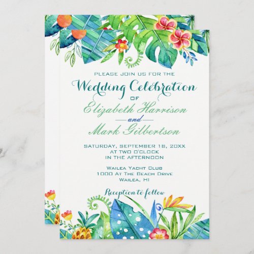 Elegant Tropical Floral Wedding Website Wedding Invitation