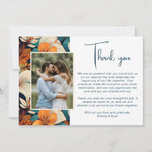 Elegant Tropical Flower Floral Wedding Photo Thank You Card