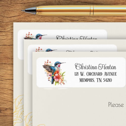 Elegant Tropical Flower Hummingbird Return Address Label