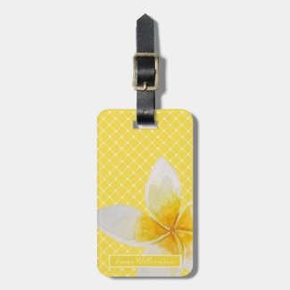 Elegant Tropical Flower & Trellis Pattern | Yellow Luggage Tag