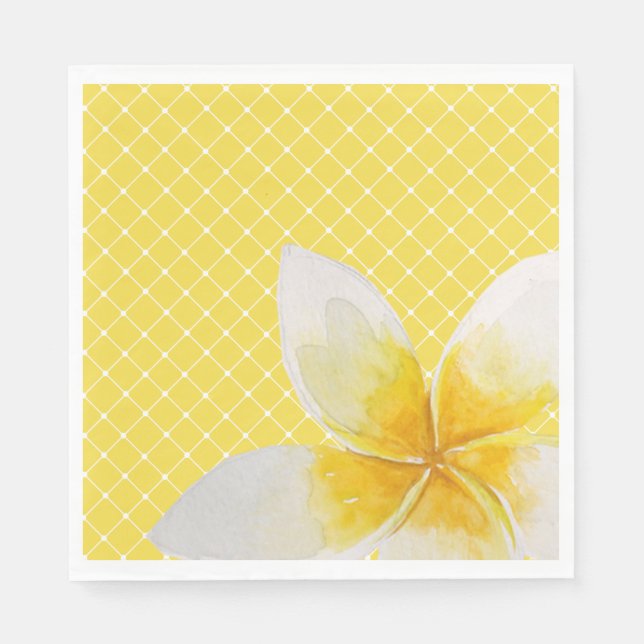 Elegant Tropical Flower & Trellis Pattern | Yellow Napkins (Front)