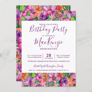 Elegant Tropical Flowers Any Year Birthday Invitation