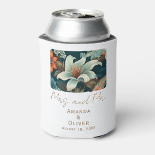 Elegant Tropical Flowers Mrs Mr Floral Wedding Can Cooler