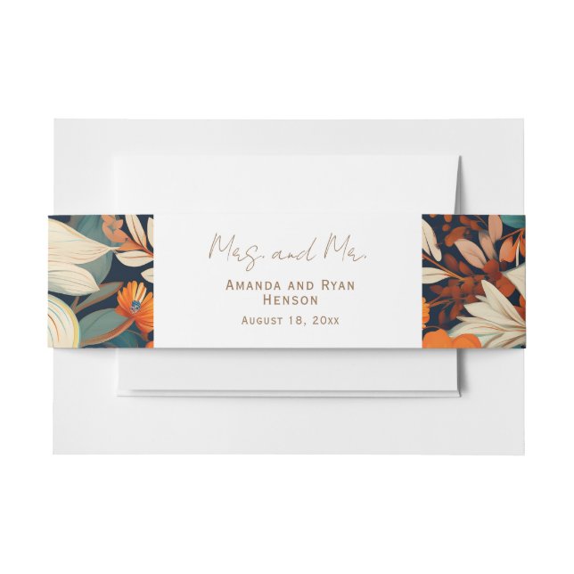 Elegant Tropical Flowers Mrs Mr Floral Wedding Invitation Belly Band (Front Example)