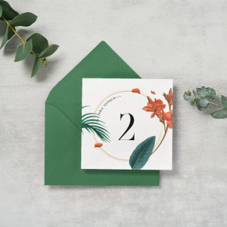 Elegant Tropical Flowers Wedding-Table Number Thank You Card