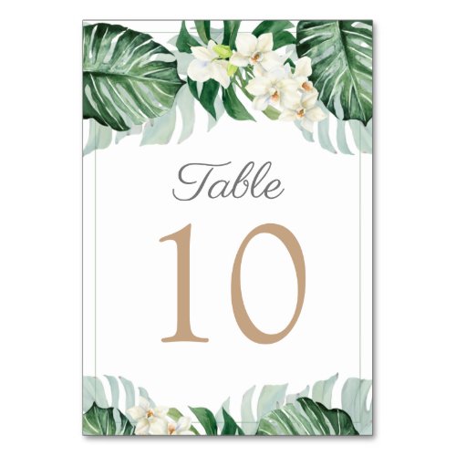 Elegant Tropical Foliage Bridal Shower Luncheon Table Number