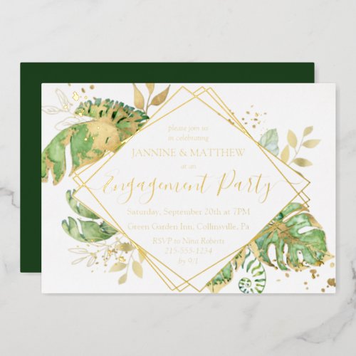  Elegant Tropical Foliage Engagement Party Gold Foil Invitation