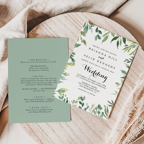 Elegant Tropical Foliage Front  Back Wedding Invitation