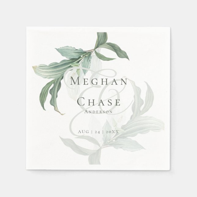 Elegant Tropical Foliage Napkins (Front)