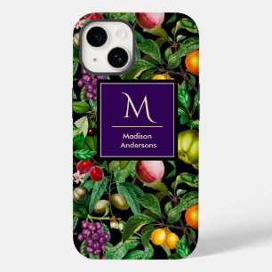 Elegant tropical fruits black pattern monogram Case-Mate iPhone 14 case