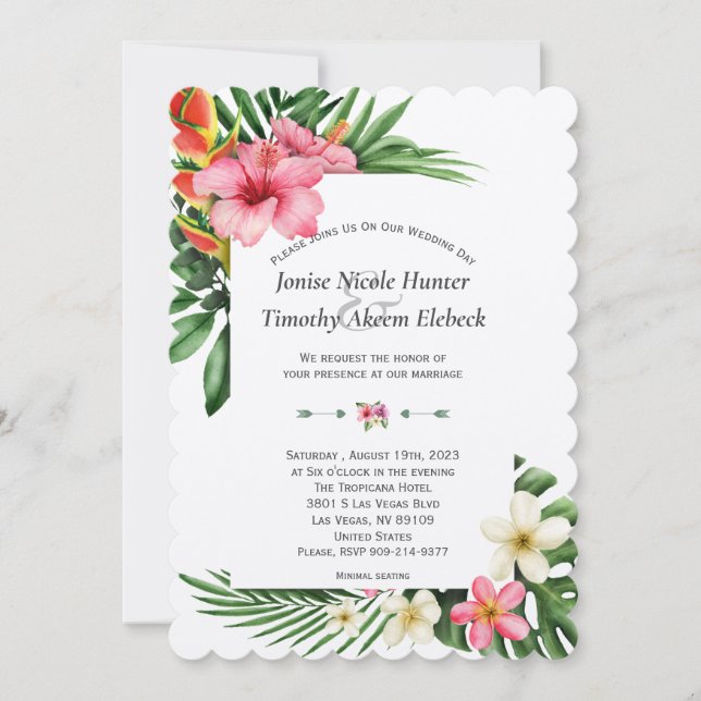 Elegant Tropical Garden Floral Bloom Wedding Invitation (Front)