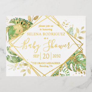 Elegant Tropical Gender Neutral Baby Shower Gold Foil Invitation Postcard