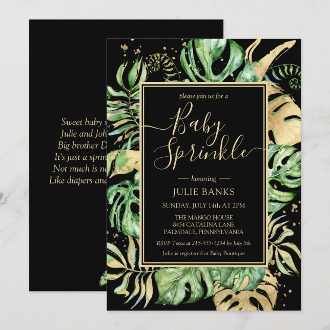 Elegant Tropical Gender Neutral Baby Sprinkle Invitation (Front/Back)