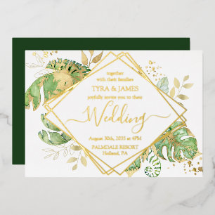 Elegant Tropical Geometric Gold Foil Wedding Invitation