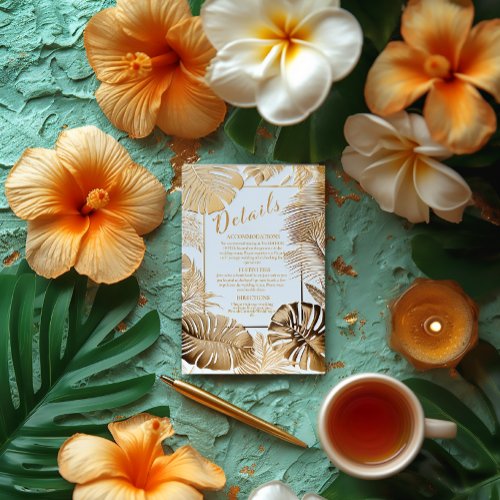 Elegant Tropical Gilded Gold Monstera Leaf Wedding Enclosure Card
