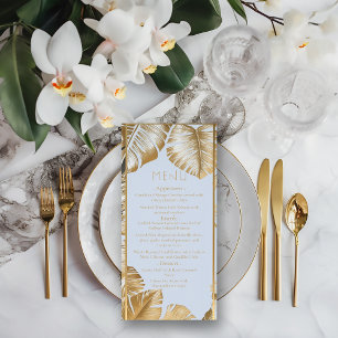 Elegant Tropical Gilded Gold Monstera Wedding  Menu