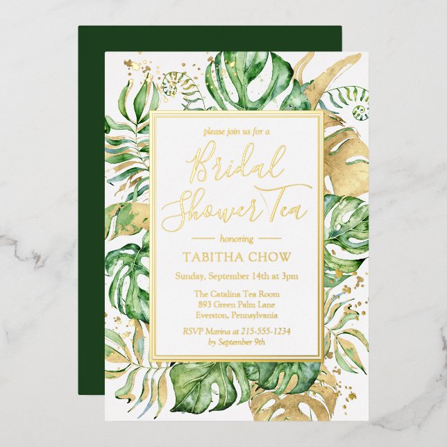 Elegant Tropical Gold Bridal Shower Tea Party Gold Foil Invitation (Front/Back)