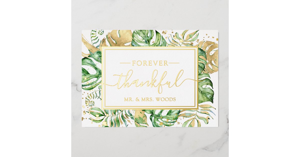 Elegant Tropical Gold Foil Wedding Thank You Card | Zazzle