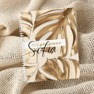 Elegant Tropical Gold Leaf Name Weekly & Monthly Planner
