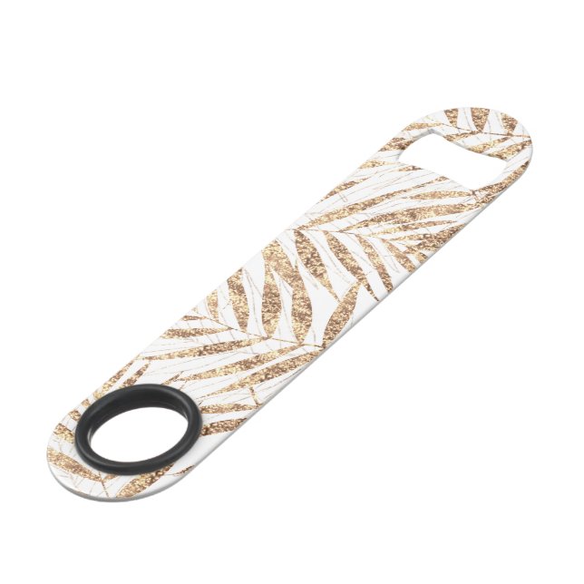 Elegant Tropical Gold Palm Leaves Bar Key (Front Angled)
