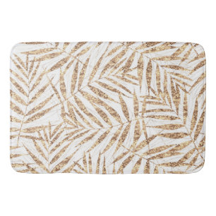 Elegant Tropical Gold Palm Leaves Bath Mat