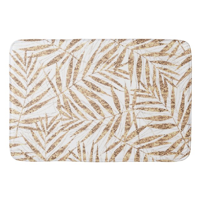 Elegant Tropical Gold Palm Leaves Bath Mat (Front)
