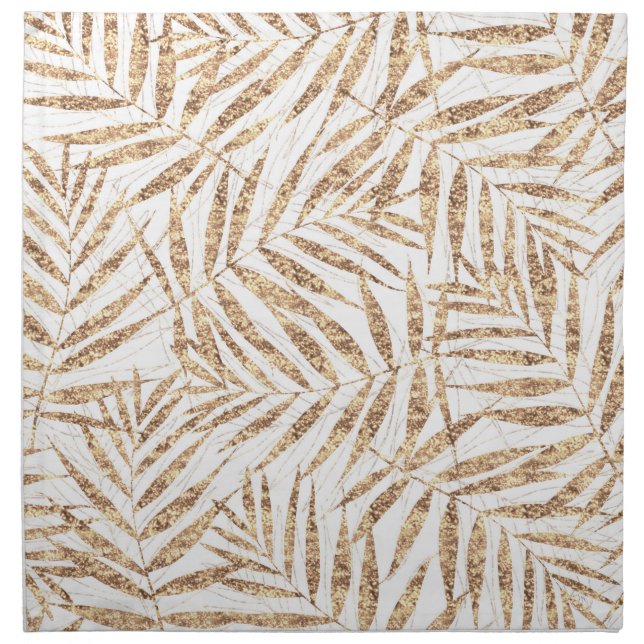 Elegant Tropical Gold Palm Leaves Cloth Napkin (Front)