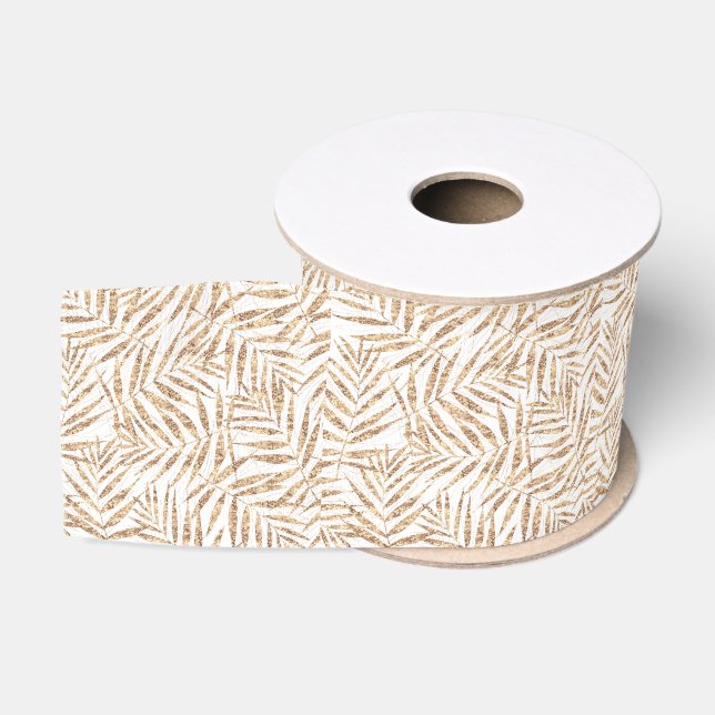Elegant Tropical Gold Palm Leaves Grosgrain Ribbon (Spool)