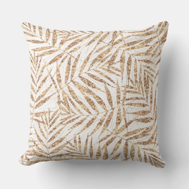Elegant Tropical Gold Palm Leaves Throw Pillow (Front)
