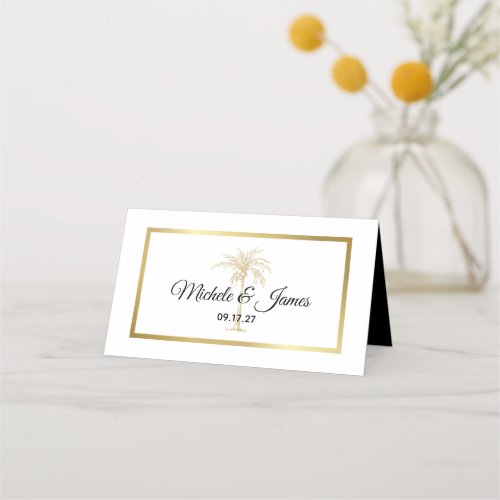 Elegant Tropical Gold Palm Tree Modern Wedding Place Card
