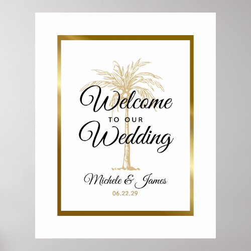 Elegant Tropical Gold Palm Tree Wedding Welcome Poster