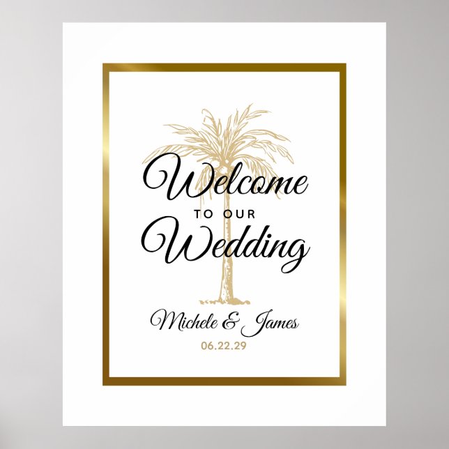 Elegant Tropical Gold Palm Tree Wedding Welcome Poster (Front)
